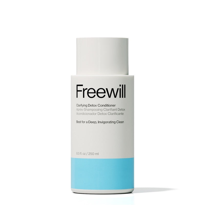Freewill Clarifying Detox Conditioner bottle with a white label and blue accent at the bottom.