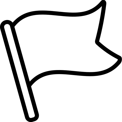 A simple black and white icon of a waving flag on a pole.